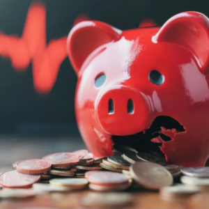 piggy bank leaking coins